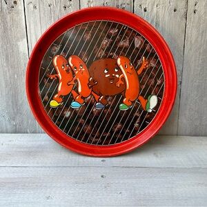 Vintage Cheinco Metal BBQ Tray W/Cartoon Hotdogs & Hamburgers